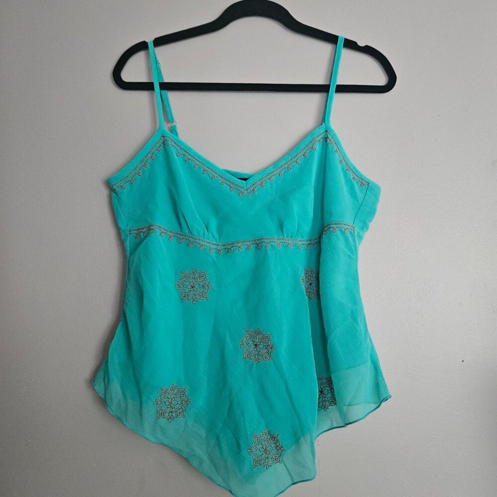 New York & Co M/L Mesh Tank Top with Gold Embroidery